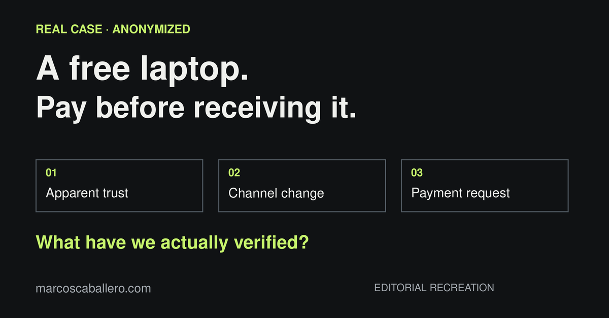 Editorial diagram: apparent trust, channel change and payment request.